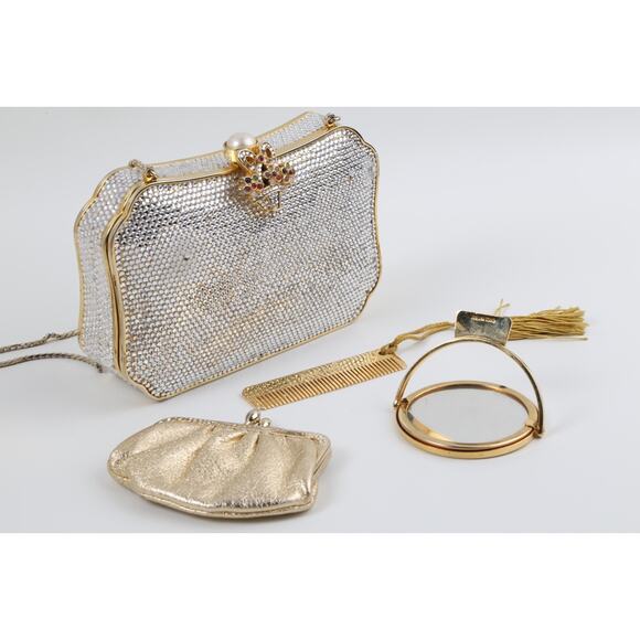 Vintage Judith Leiber Swarovski Crystal Minaudiere Evening Bag With Comb, Mirror - Picture 1 of 16